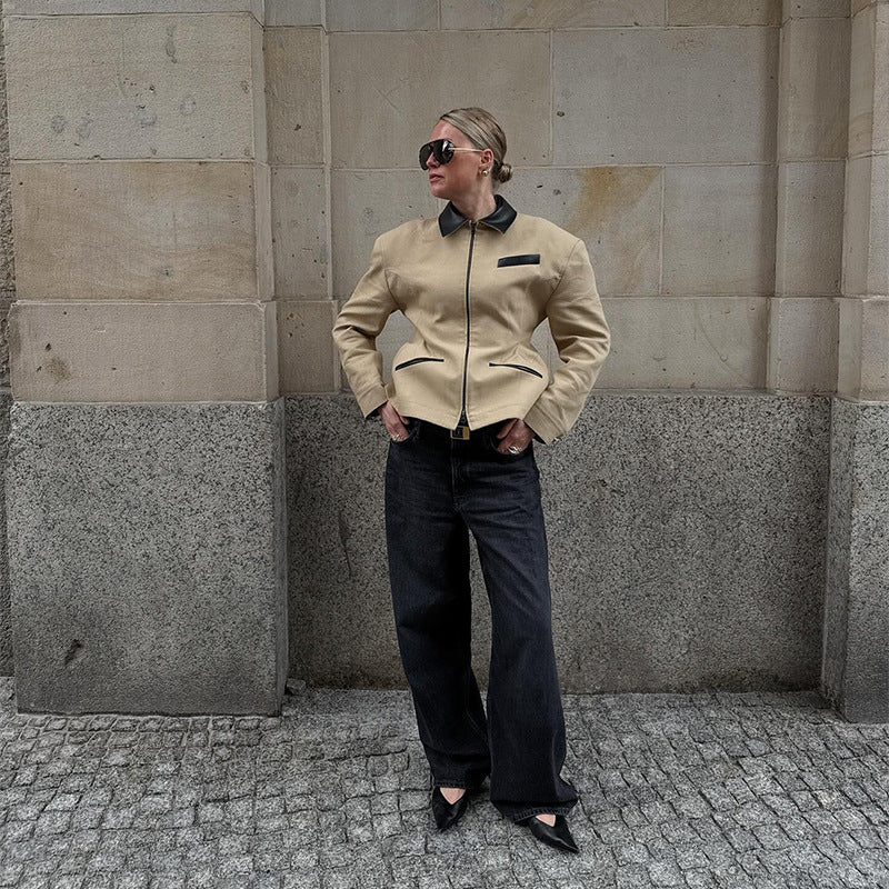 Damen modische Utility-Jacke mit hochgeschlossenem Kragen und Reißverschluss EB