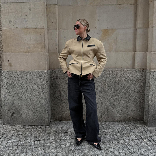 Damen modische Utility-Jacke mit hochgeschlossenem Kragen und Reißverschluss EB