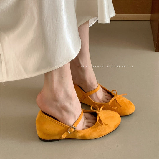 Damen Ballerinas mit verstellbarem Riemen und dekorativem Schleifenakzent EB