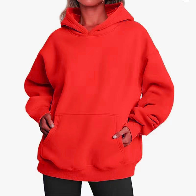 Damen nan extralanger Oversize-Kapuzenpullover im Boxy-Schnitt mit Kängurutasche und geripptem Abschluss EB