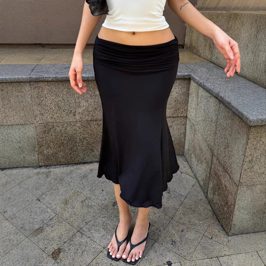 Damen Eleganter Wickelrock mit gerafftem Bund und schwingendem Saum EB