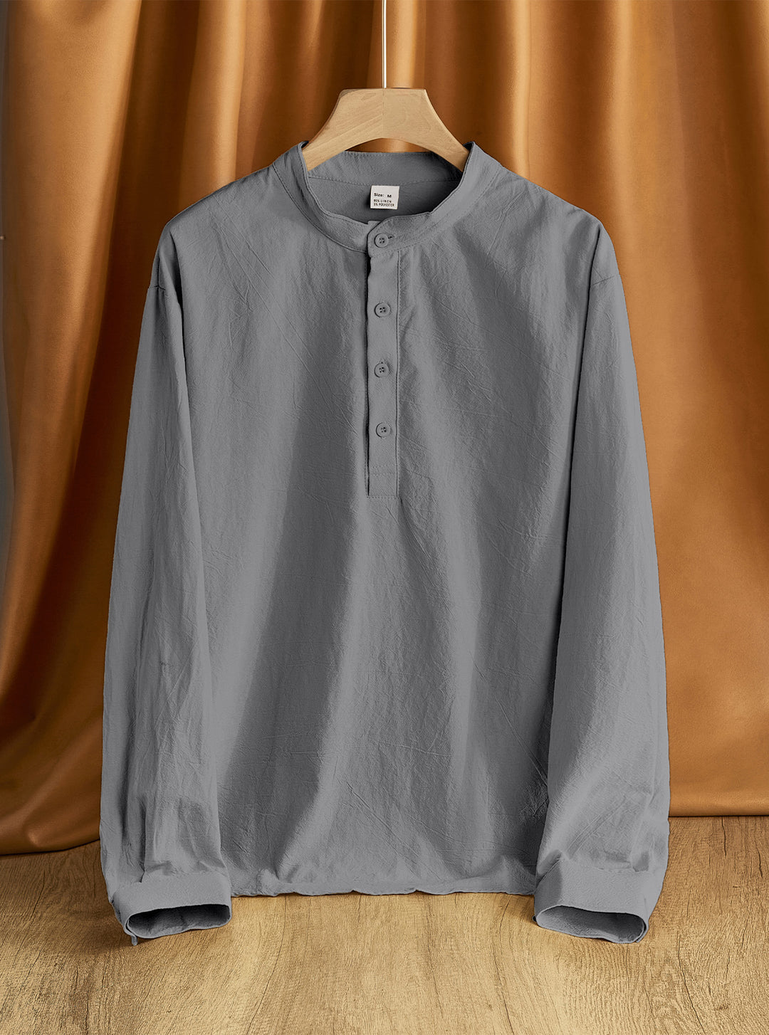 Herren nan Nehru-Kragen-Henley aus Baumwollstretch mit verdeckter Knopfleiste und schmaler Passform EB