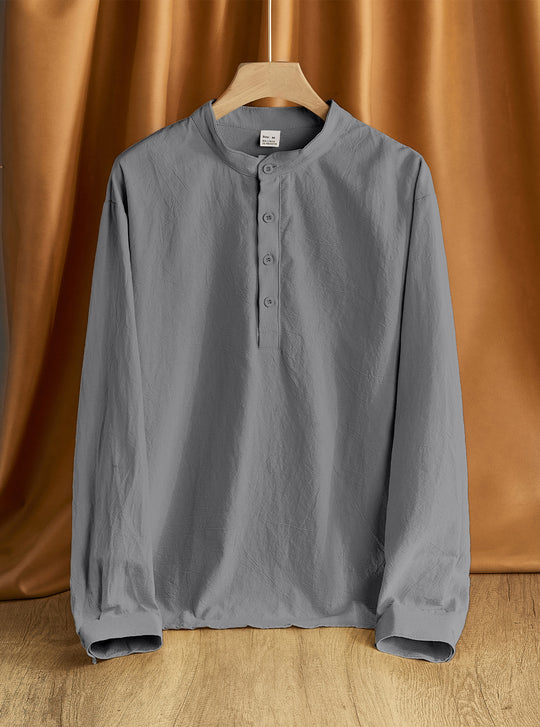 Herren nan Nehru-Kragen-Henley aus Baumwollstretch mit verdeckter Knopfleiste und schmaler Passform EB