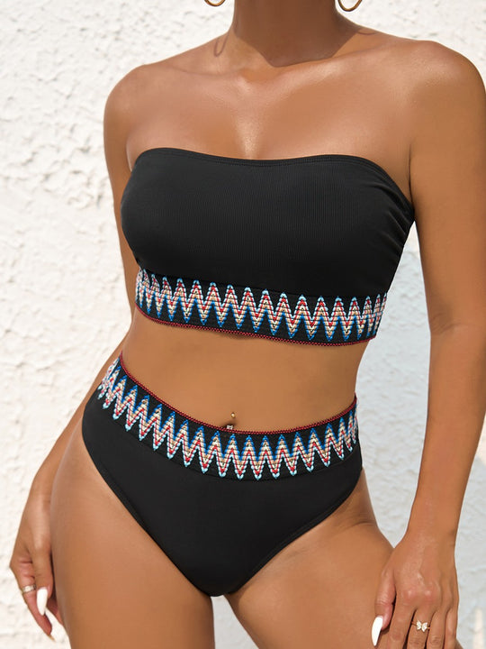 Damen Zweiteiliger Bikini mit verspieltem Wellenmuster EB