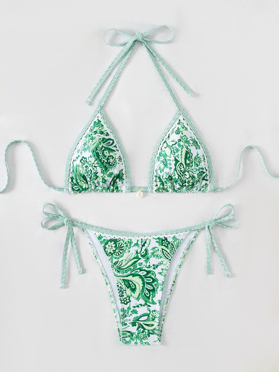 Damen Triangel-Bikini mit aufwendigem Floral-Design EB