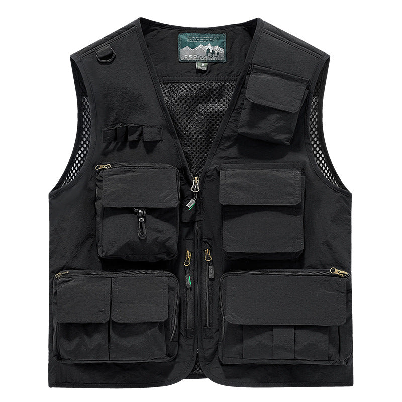 Herren multifunktionale Angler- und Utility‑Weste mit zahlreichen Reißverschluss- und Kletttaschen sowie Mesh-Innenfutter EB