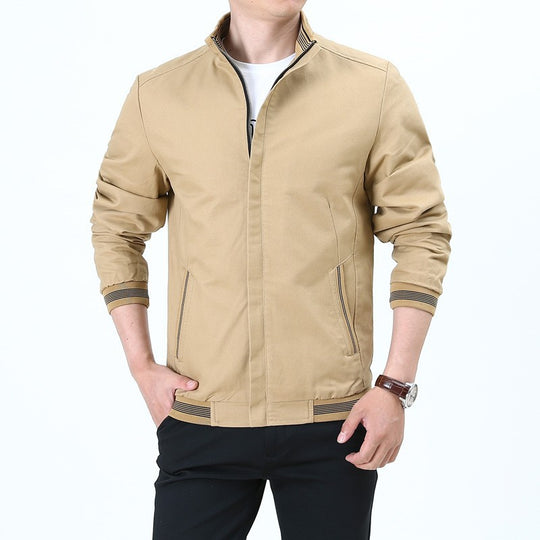 Herren nan taillierte Harrington-Jacke aus Baumwoll-Twill mit verdecktem Reißverschluss und gestreiften Bündchen EB