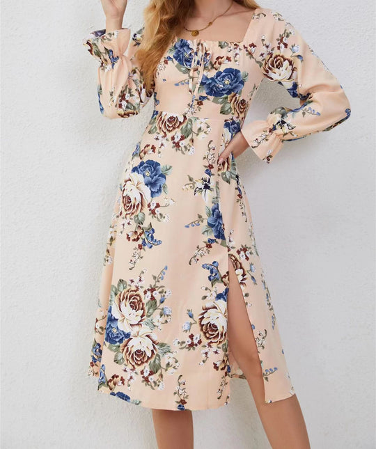 Damen Maxikleid mit floralem Muster und seitlichem Schlitz EB