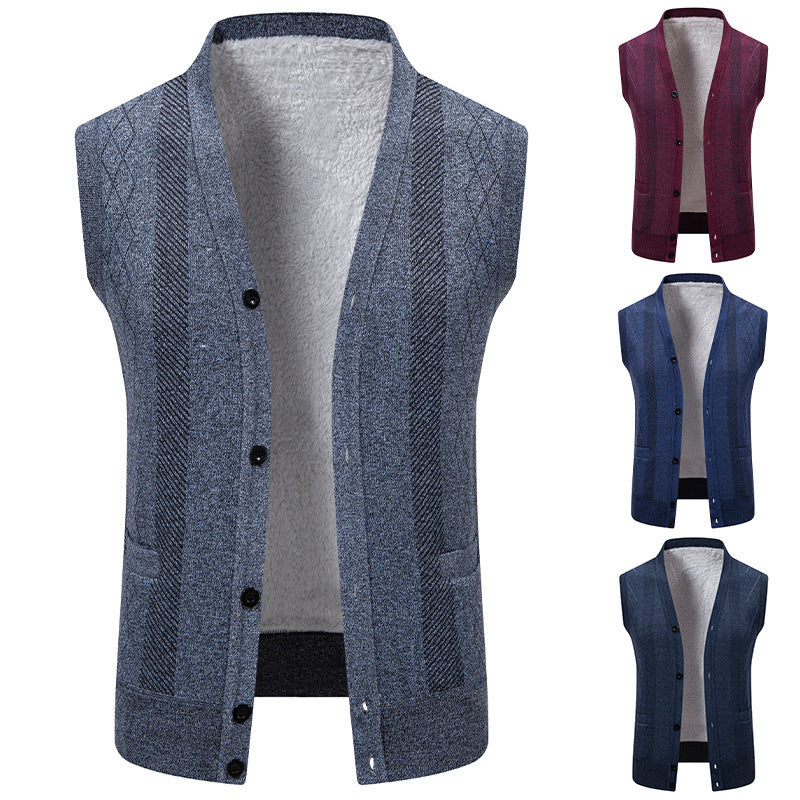 Herren Strickjacke mit klassischem V-Ausschnitt und feinem Zopfmuster EB