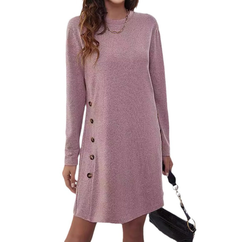 Damen Sweatkleid mit Knopfleiste und langen Ärmeln EB