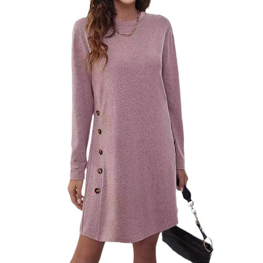Damen Sweatkleid mit Knopfleiste und langen Ärmeln EB