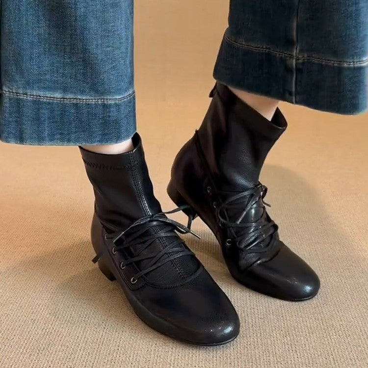 Damen zeitlose Ankle Boots mit hohem Schaft und eleganter Schnürung EB