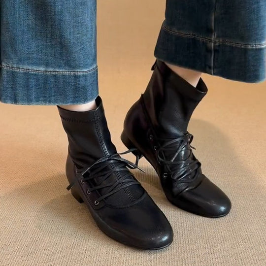 Damen elegante Schnürstiefel mit praktischer Reißverschlussöffnung EB
