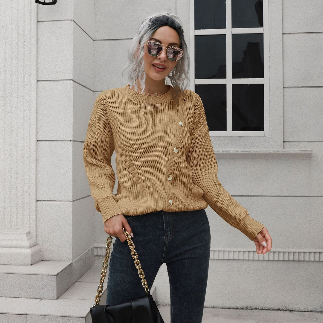 Damen Strickpullover mit dekorativen Knopf-Details und lässigem Schnitt EB