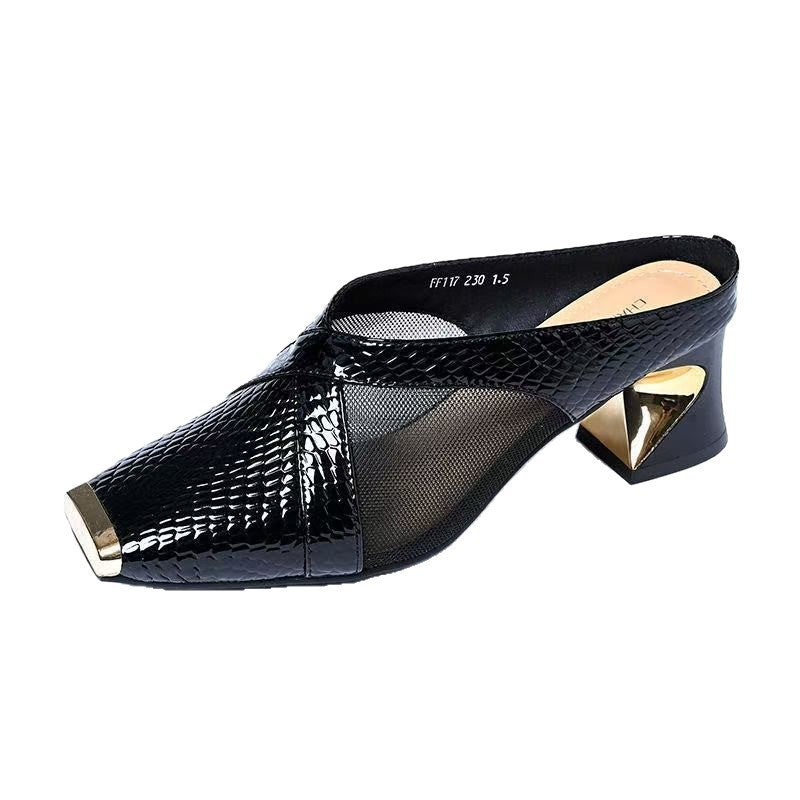 Damen Offene Sling-Pumps mit modischem Mesh-Einsatz und glänzendem Akzent EB