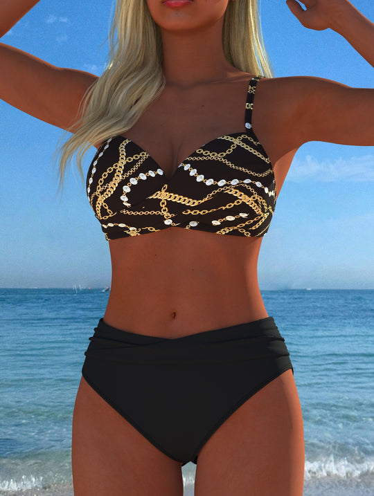 Damen Bikini-Set mit elegantem Kettenmotiv und komfortablem Schnitt EB