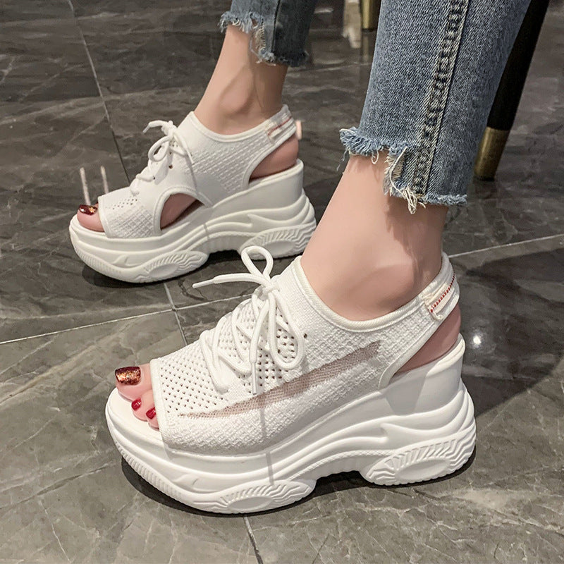 Damen modische Plateau-Sandalen mit atmungsaktivem Obermaterial und rutschfester Sohle EB