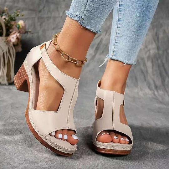 Damen Offene Blockabsatzsandalen mit seitlicher Schnalle EB