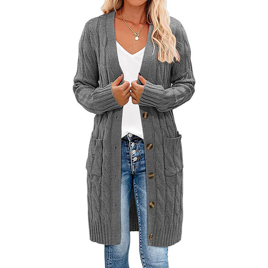 Damen Grobstrick Cardigan mit Knopfdetail und tiefen Taschen EB