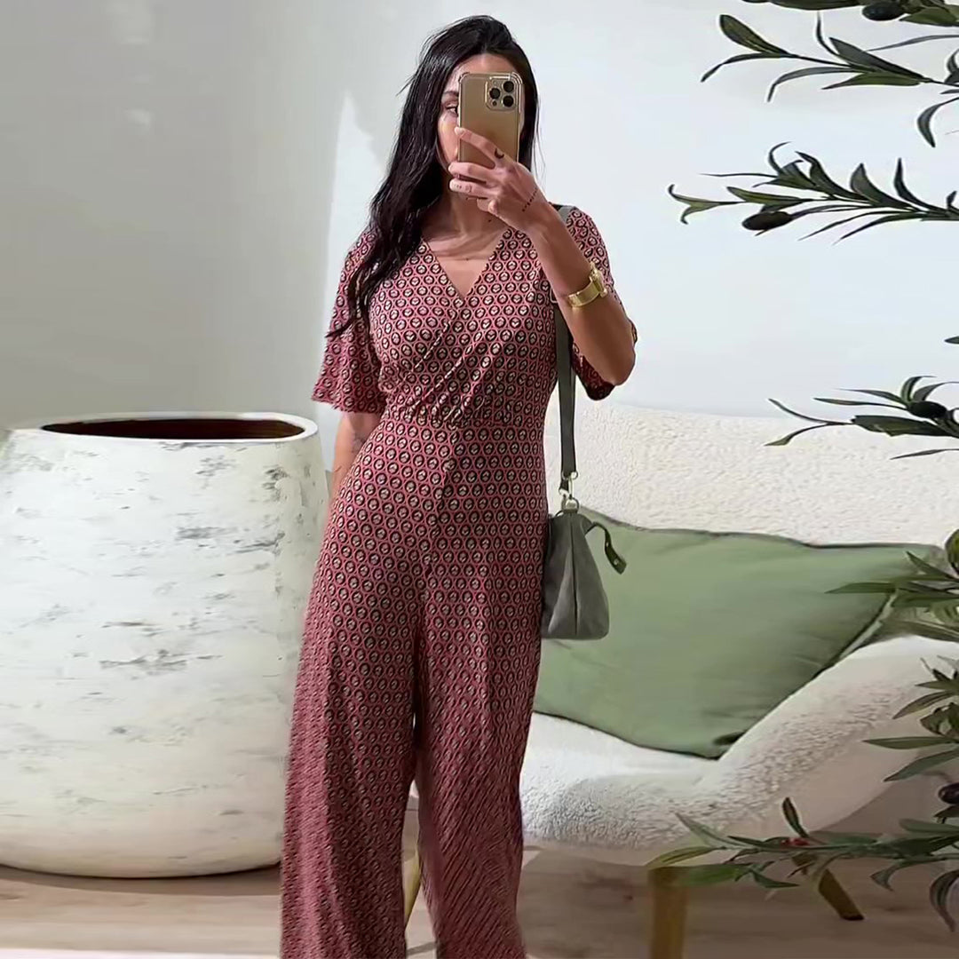 Damen Jumpsuit mit elastischem Bund und tiefem V-Ausschnitt EB
