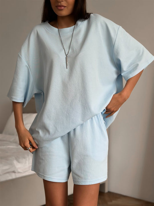 Damen lässiges T-Shirt und Shorts-Set mit lockerer Passform EB