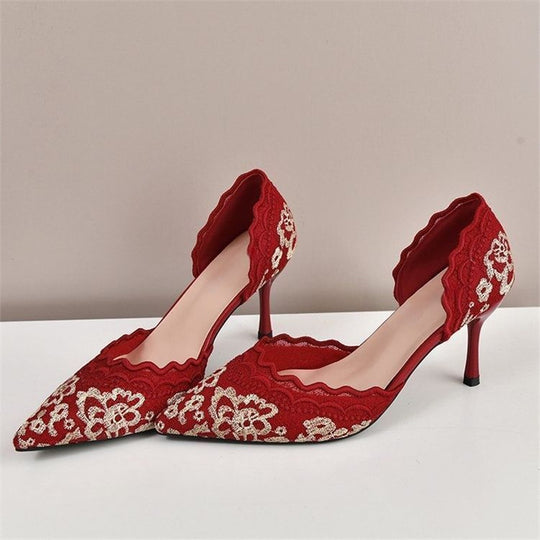 Damen elegante Slingback-Pumps mit zarter Spitzenverzierung EB