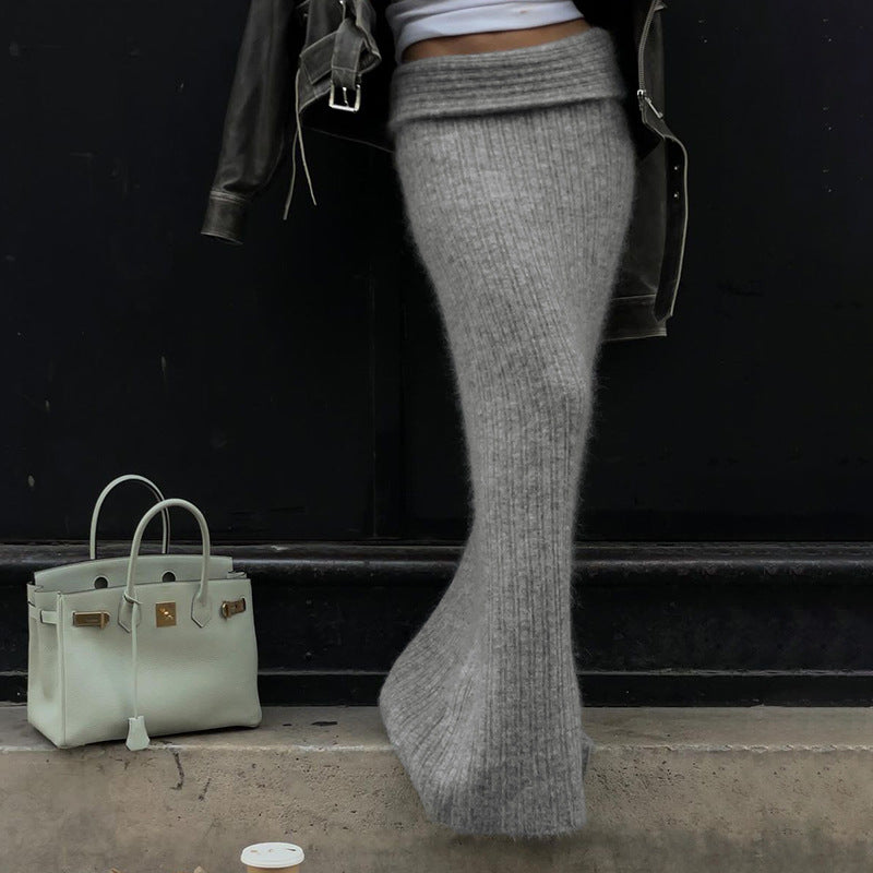 Damen nan schulterfreier Cropped-Feinstrickpullover mit weitem U-Boot-Ausschnitt und elastischem Rippbund EB