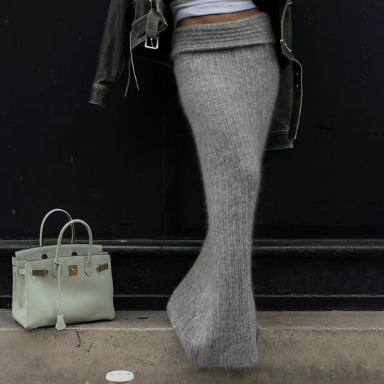 Damen nan schulterfreier Cropped-Feinstrickpullover mit weitem U-Boot-Ausschnitt und elastischem Rippbund EB