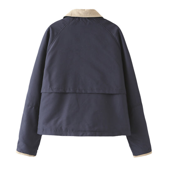 Damen gesteppte Übergangsjacke mit kontrastierendem Kragen und praktischen Taschen EB
