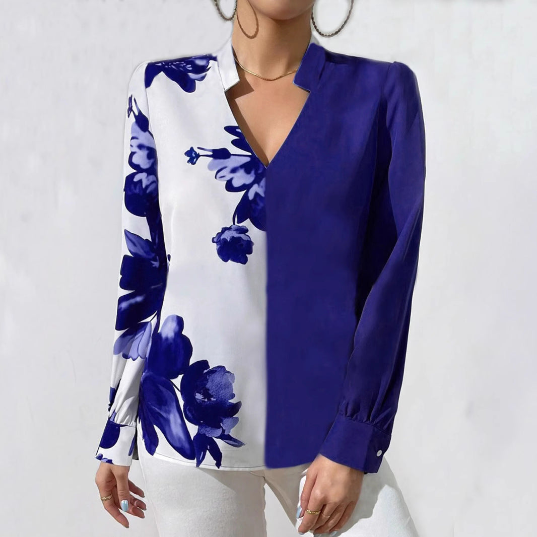 Damen Bluse mit einzigartigem floralen Muster und elegantem V-Ausschnitt EB
