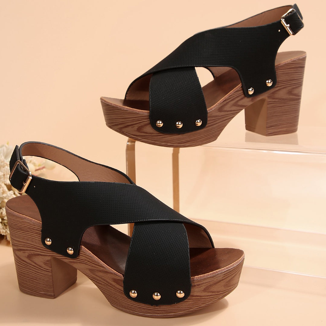 Damen Plateau-Sandalen mit modischem Riemendesign und stabilem Blockabsatz EB