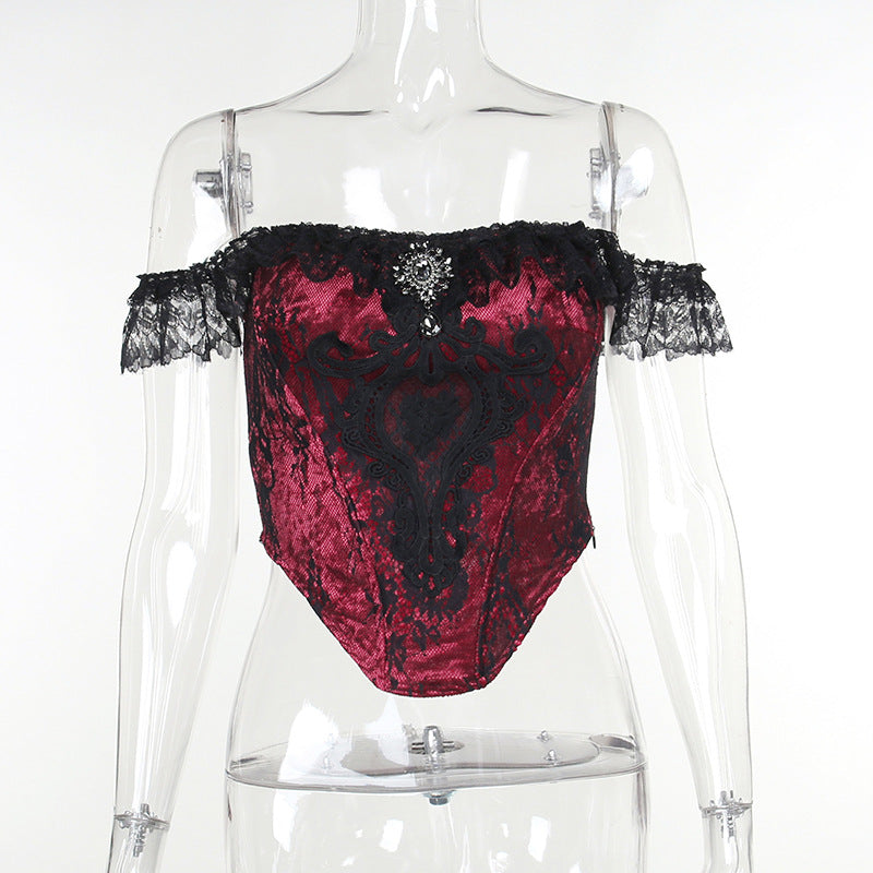 Damen figurbetonte Bluse mit Rüschendetails und Schnürung EB