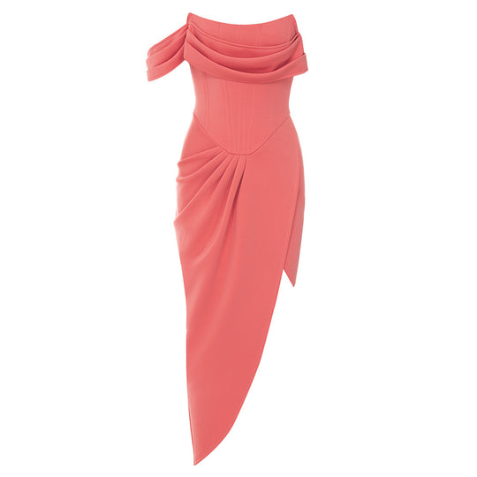 Damen Cocktailkleid mit asymmetrischem Schnitt und drapiertem Oberteil EB