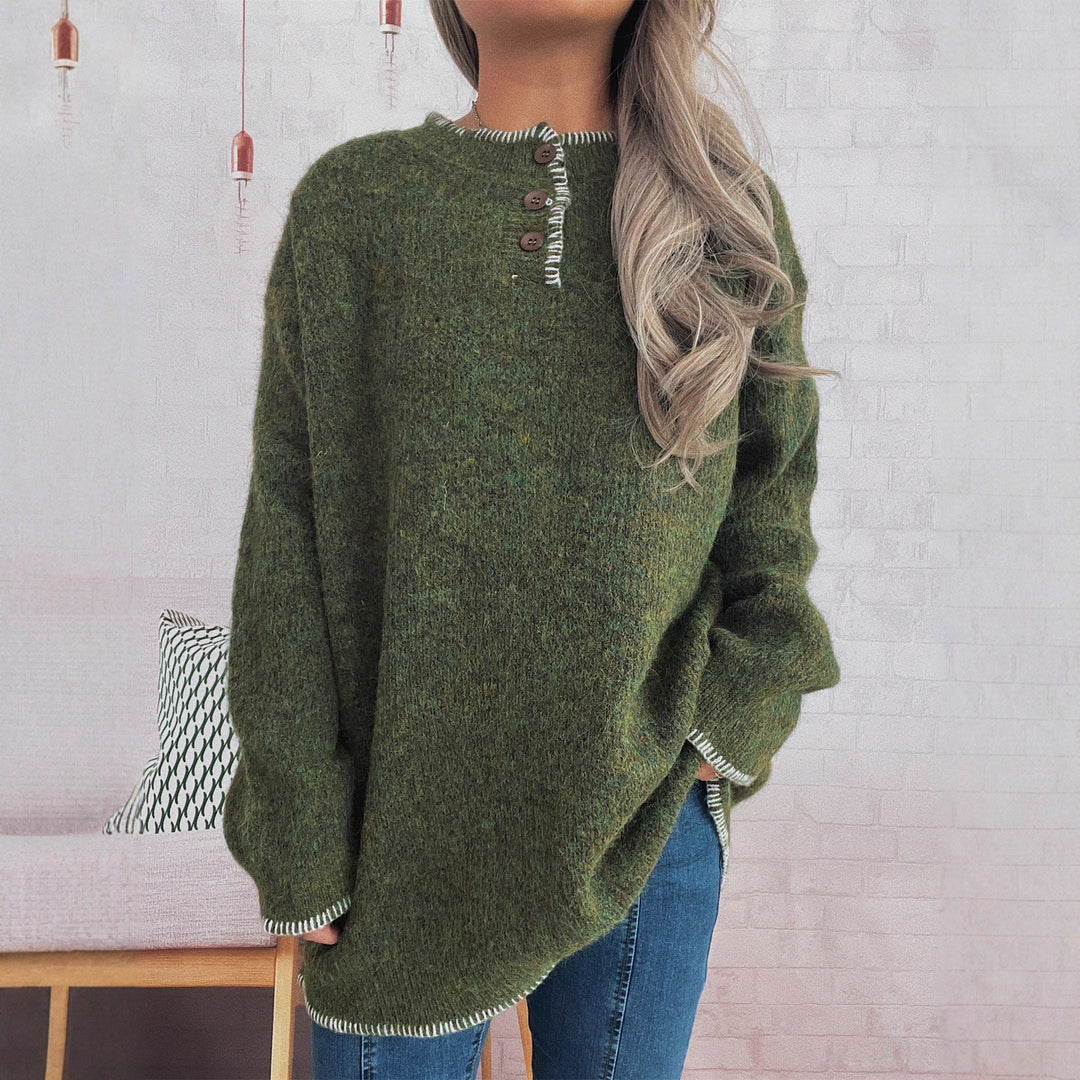 Damen Oversize Strickpullover mit Knopfleiste EB