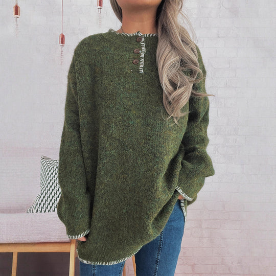 Damen Oversize Strickpullover mit Knopfleiste EB