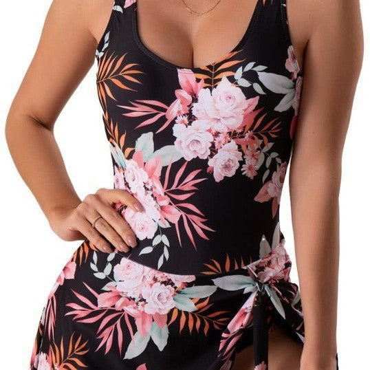 Damen Modischer Schwimmanzug mit floralem Design und Raffung EB
