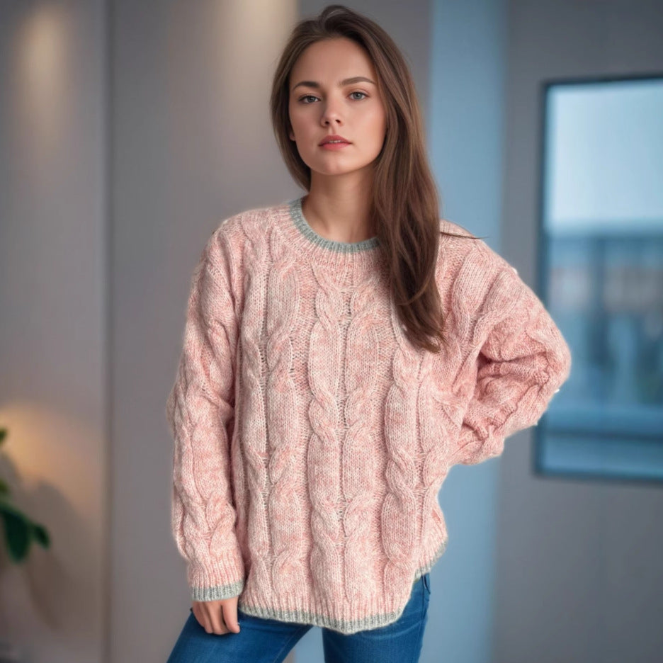 Damen Grobstrickpullover mit einzigartigem Zopfmuster und lässigem Schnitt EB