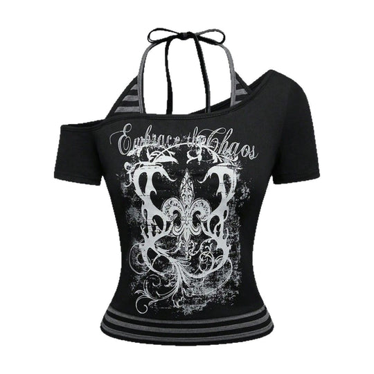 Damen Off-Shoulder Top mit grafischem Design EB