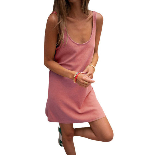 Damen Lässiges Kleid Im Raffinierten Rippschnitt mit Tiefem Ausschnitt und Schlichtem Design EB