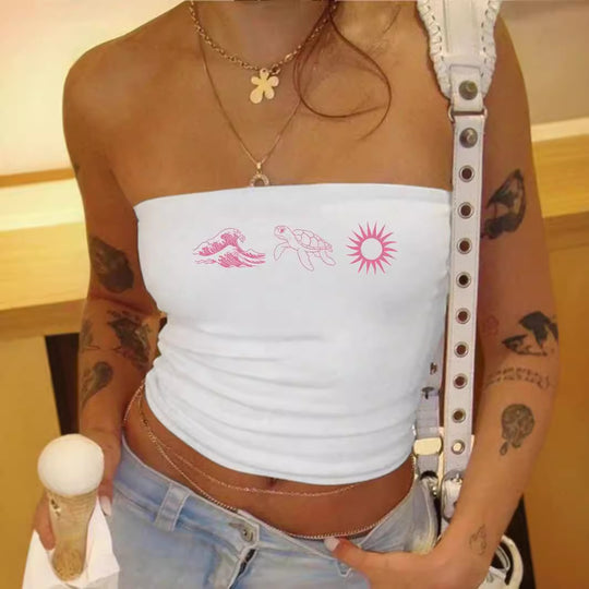 Damen Bandeau-Top mit auffälligem Statement-Aufdruck EB