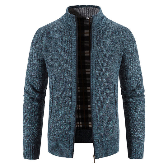Herren Strickjacke mit modernem Stehkragen und praktischen Taschen EB