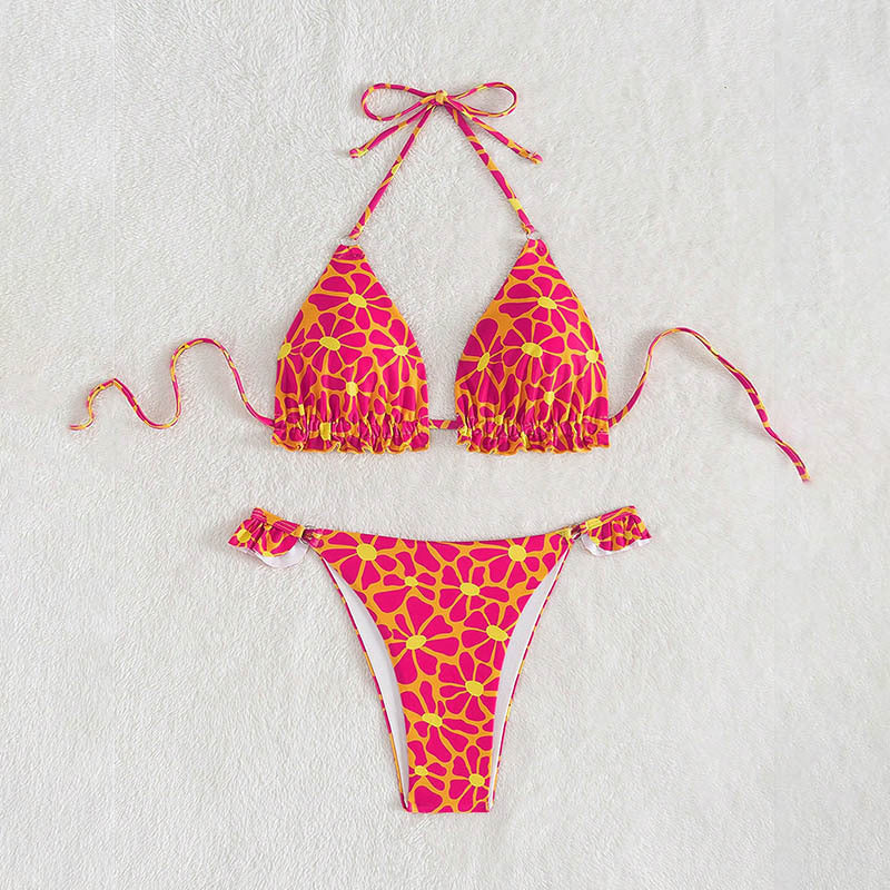 Damen Triangel-Bikini mit verspieltem Blumenmuster und Rüschendetails EB