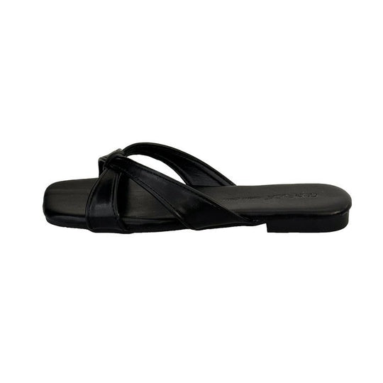 Damen bequeme Zehentrenner-Sandaletten mit modernem Knoten-Design EB
