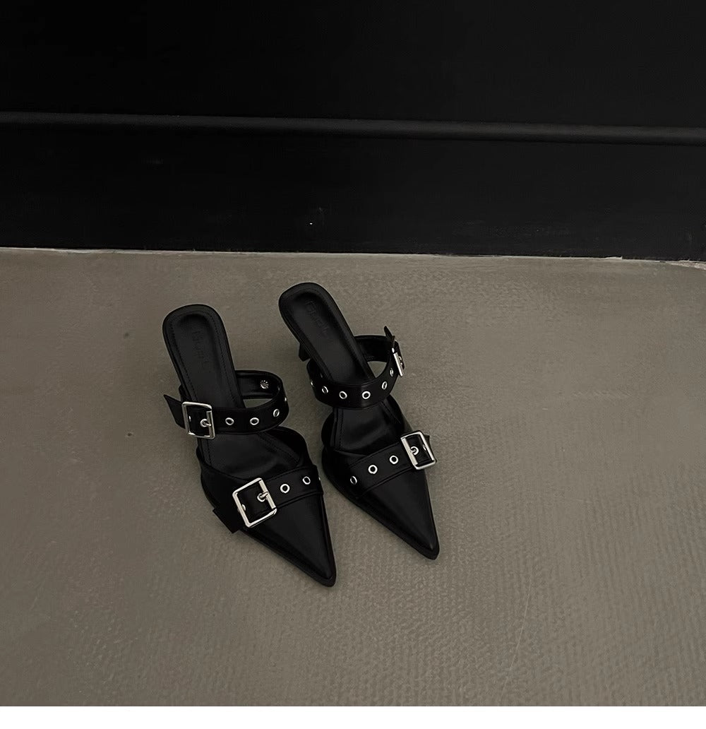 Damen spitze Mules mit dekorativen Schnallen EB