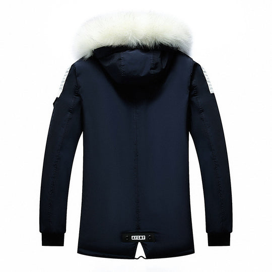 Herren elegante Winterjacke mit modischer Kapuze und Kunstfellbesatz EB