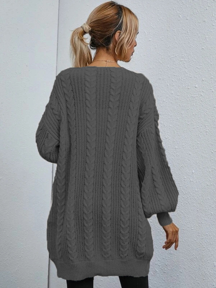 Damen Grobstrickjacke mit tiefem V-Ausschnitt und lässigem Schnitt EB