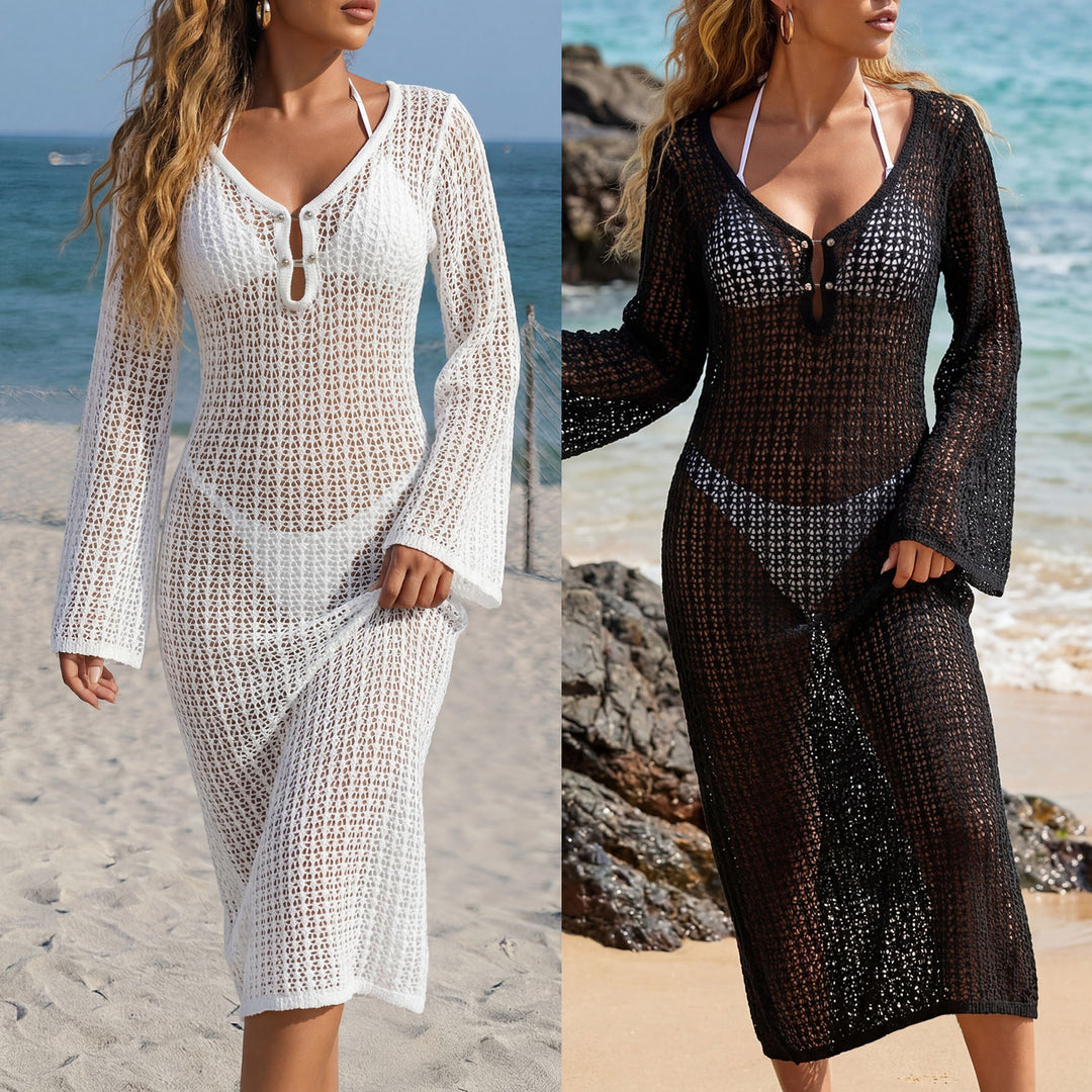 Damen luftiger Strandüberwurf mit gehäkeltem Design EB