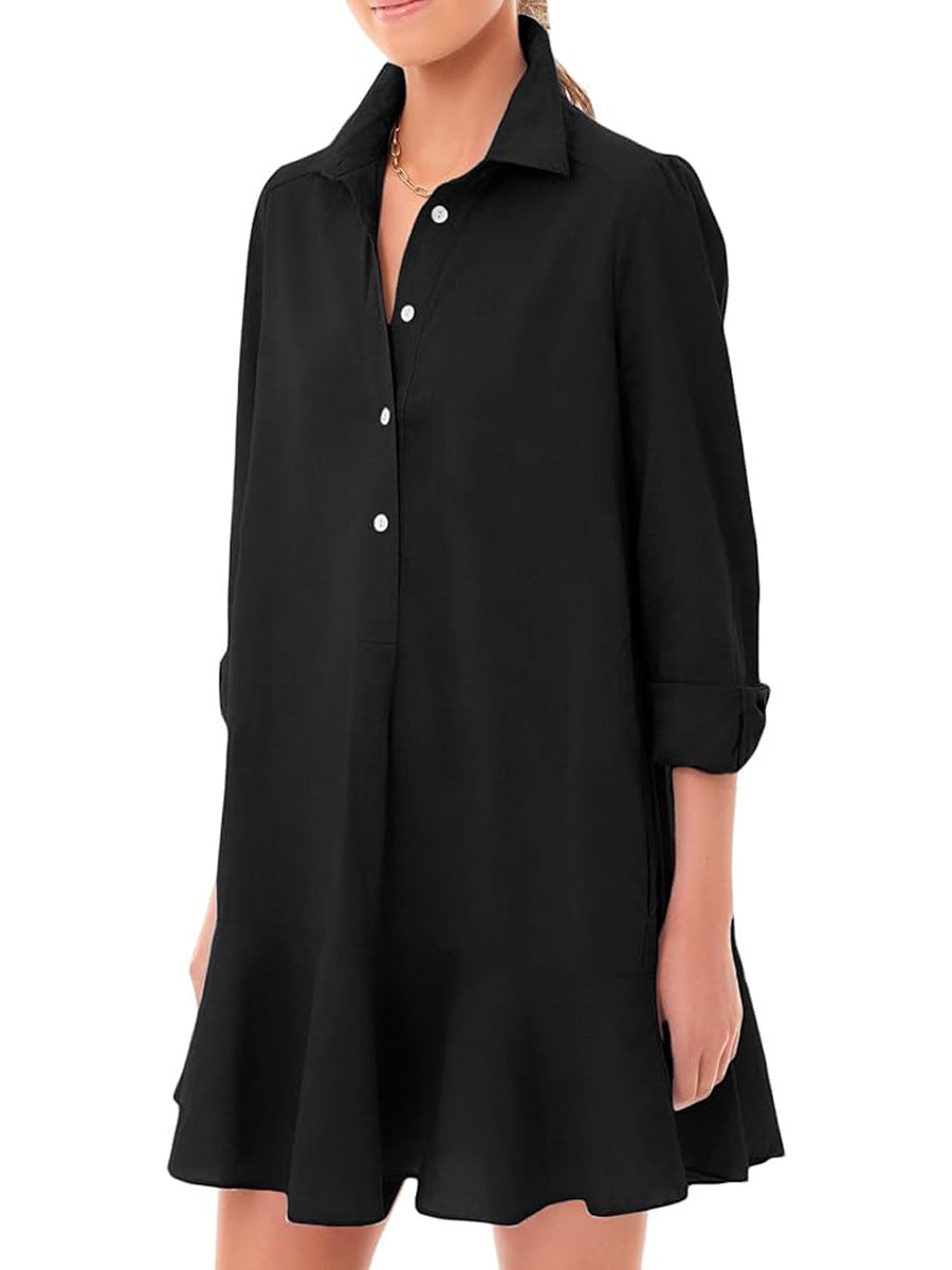 Damen Hemdkleid mit fließendem Saum und langen Ärmeln EB