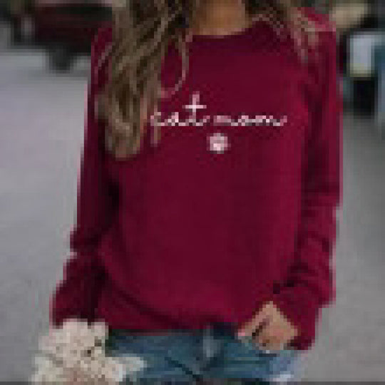 Damen Sweatshirt mit kreativem Katzenmama-Design EB