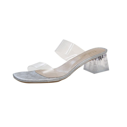 Damen transparente Mules mit blockiertem Acrylabsatz EB